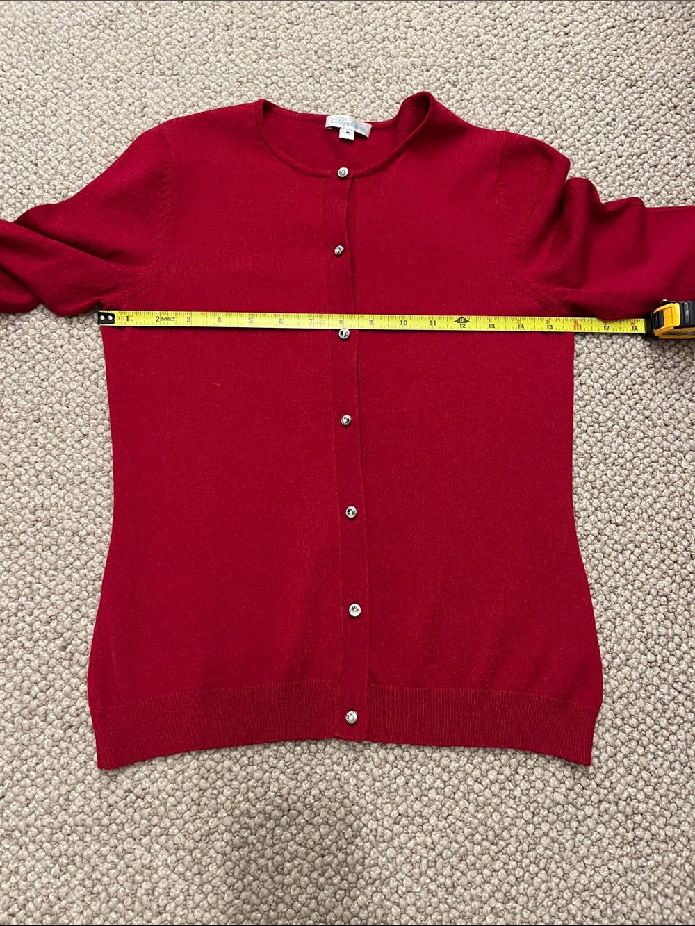 Women’s Beautiful Red Wool Sweater with Rhinestone Buttons - Picture 10 of 13